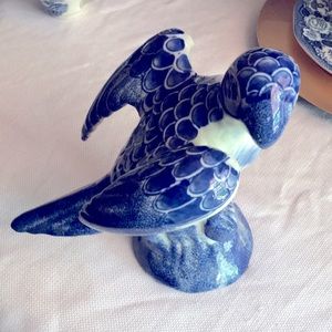 Vintage Blue And White Chinoiserie Ceramic Parrot….
